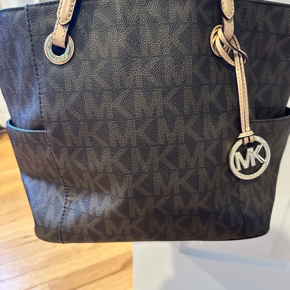 Michael Kors Brown Monogram Tote with Gold Accents